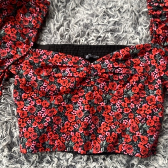 ZARA Floral Puff Sleeve Heart Shape Top Size Large - Picture 6 of 15